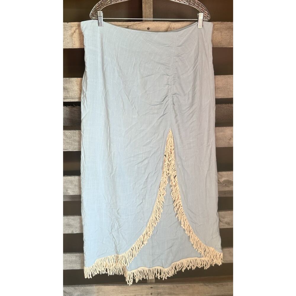 Venus Maxi Skirt Size 18 Cinch Waist Accent Slit Fringe Trim